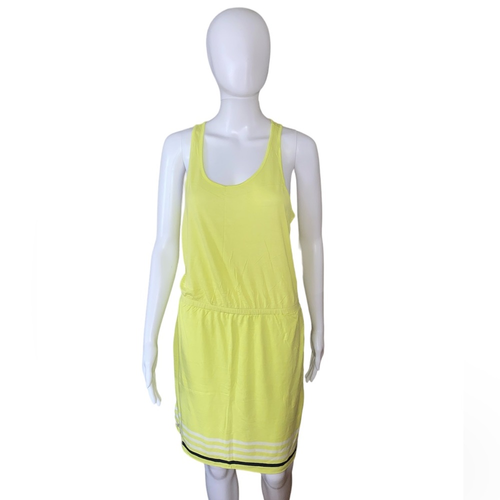 Maxi dress from gap that is yellow with white and black strip on the bottom new